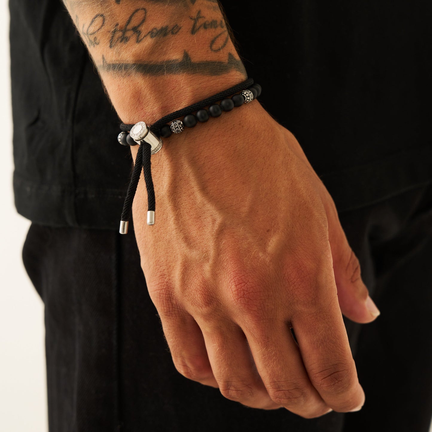 Bracciale con Chiusura a Corda Nera (Argento)