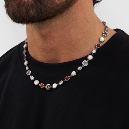 Collana di Gemme di Cristallo Rosso (Argento)
