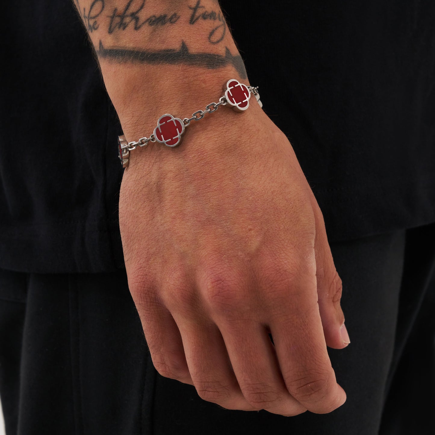 Bracciale in Pietra di Trifoglio Rosso (Argento)