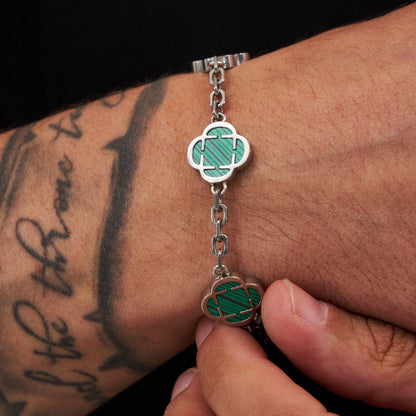 Bracciale in Pietra di Malachite a Trifoglio (Argento)