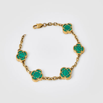 Bracciale in Pietra di Malachite a Trifoglio (Oro)