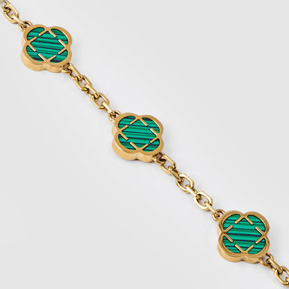 Bracciale in Pietra di Malachite a Quadrifoglio (Oro)
