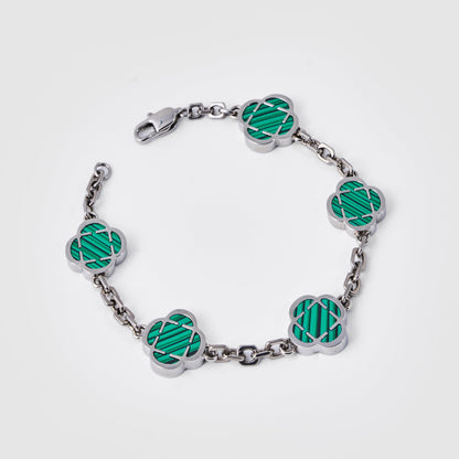 Bracciale in Pietra di Malachite a Trifoglio (Argento)