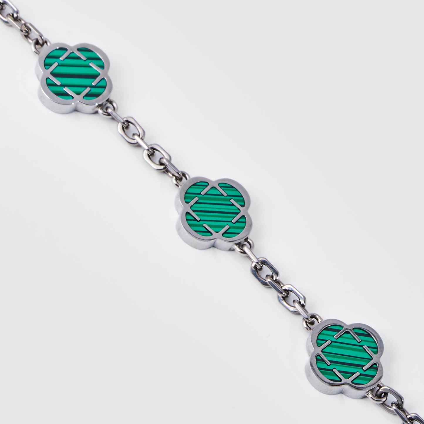 Bracciale in Pietra di Malachite a Trifoglio (Argento)