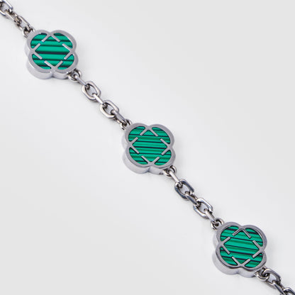 Bracciale in Pietra di Malachite a Trifoglio (Argento)