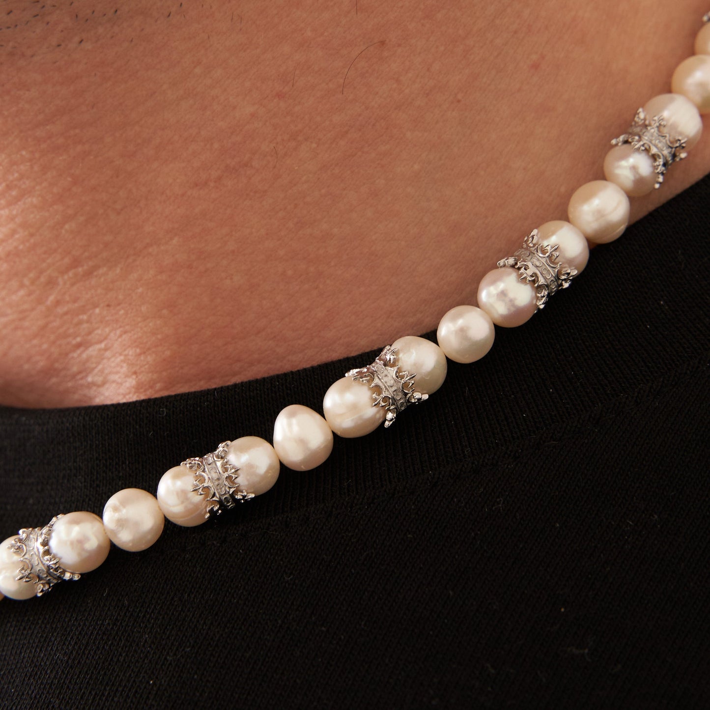 Collana di Perle Vere Crown (Argento)