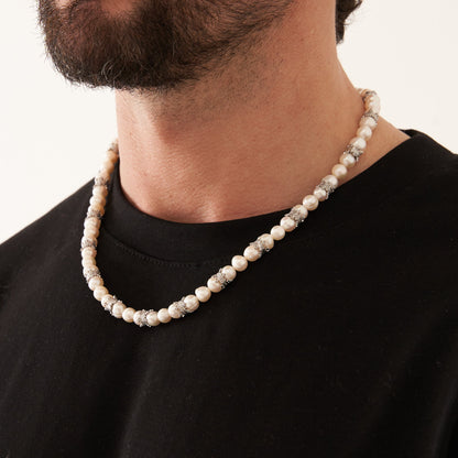 Collana di Perle Vere Crown (Argento)