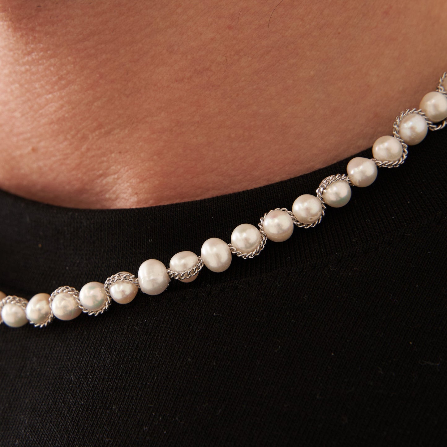 Collana con Perle Vere a Catena (Argento)