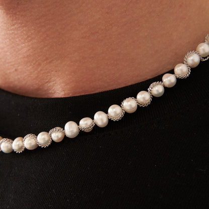 Collana con Perle Vere a Catena (Argento)