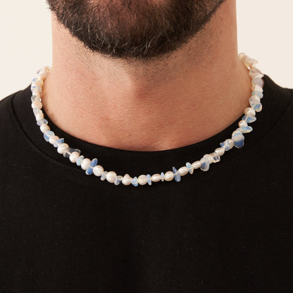 Collana in Quarzo Blu con Perle Vere (Argento)