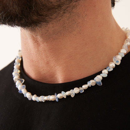 Collana in Quarzo Blu con Perle Vere (Argento)