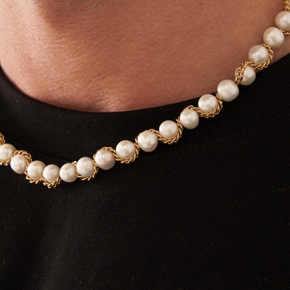 Collana con Perle Vere avvolta in Catena (Oro)