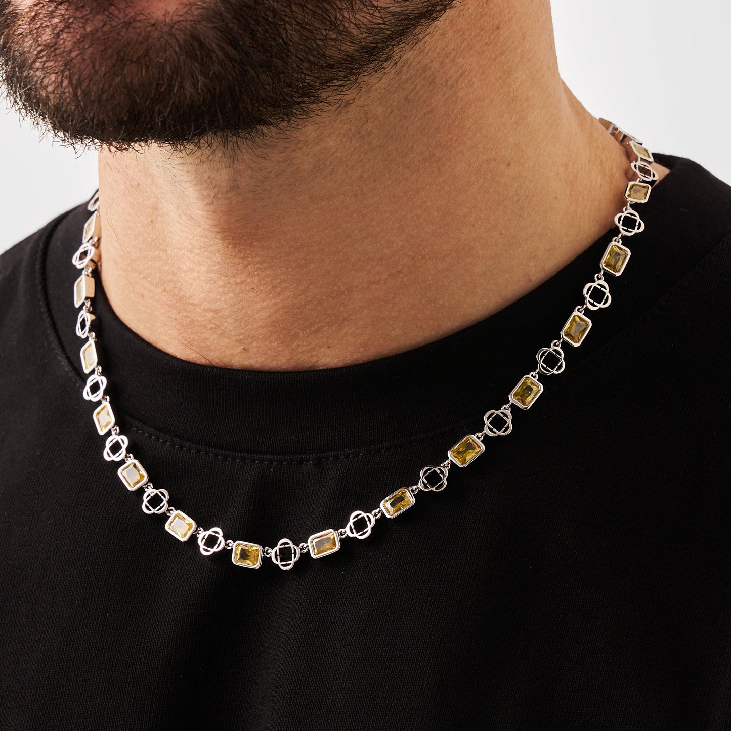Collana a Quadrifoglio in Gemma Gialla (Argento)