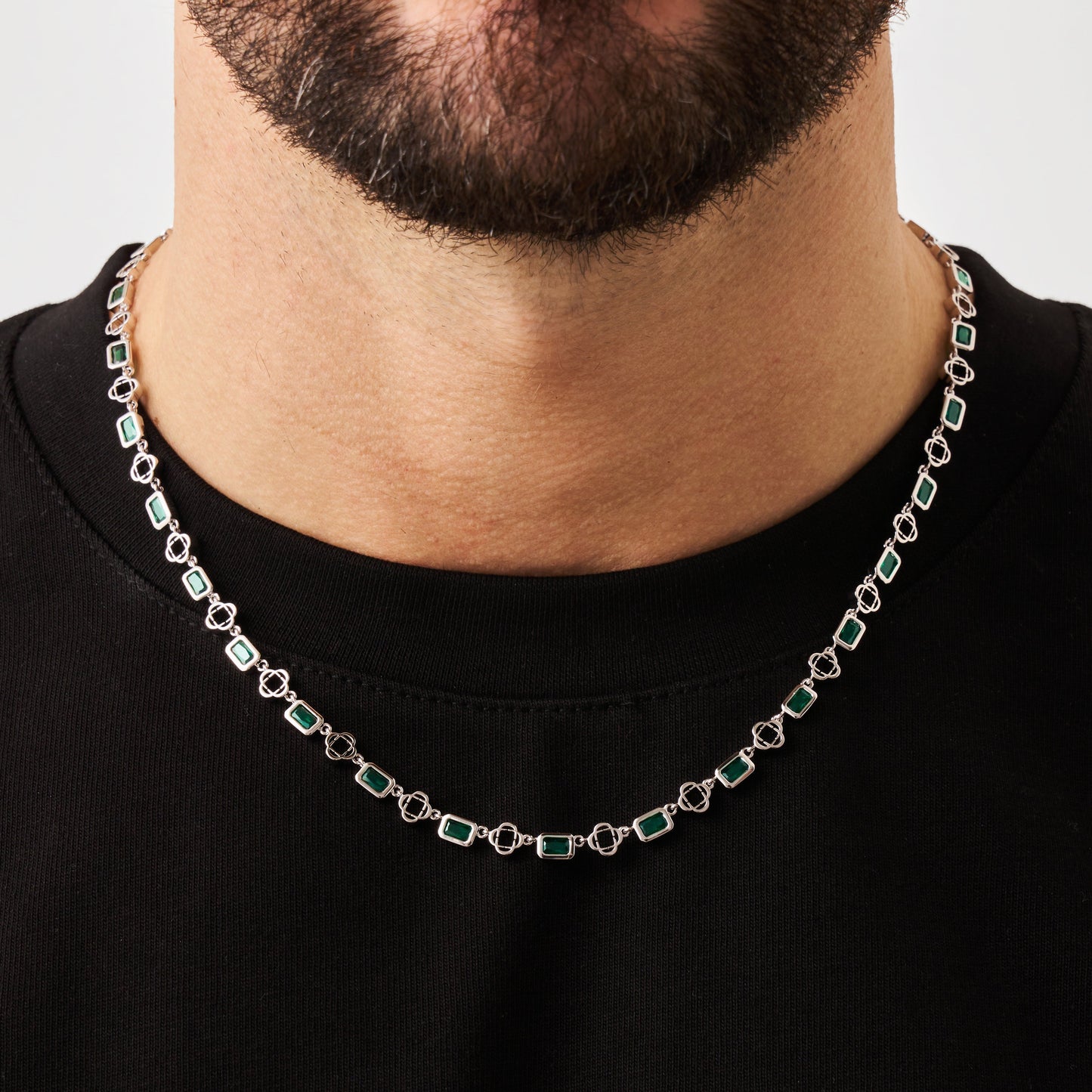 Collana a Trifoglio in Gemma Verde (Argento)