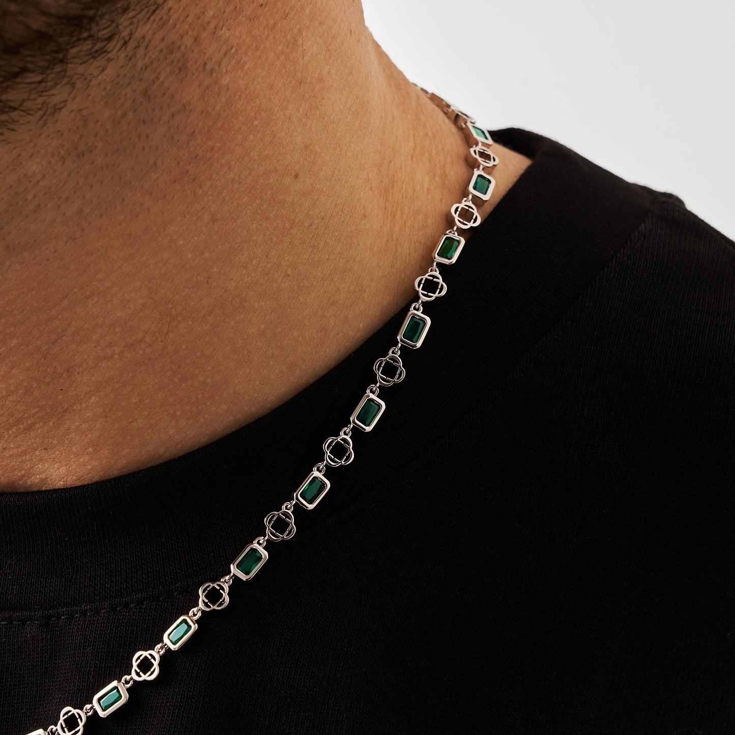 Collana a Trifoglio in Gemma Verde (Argento)