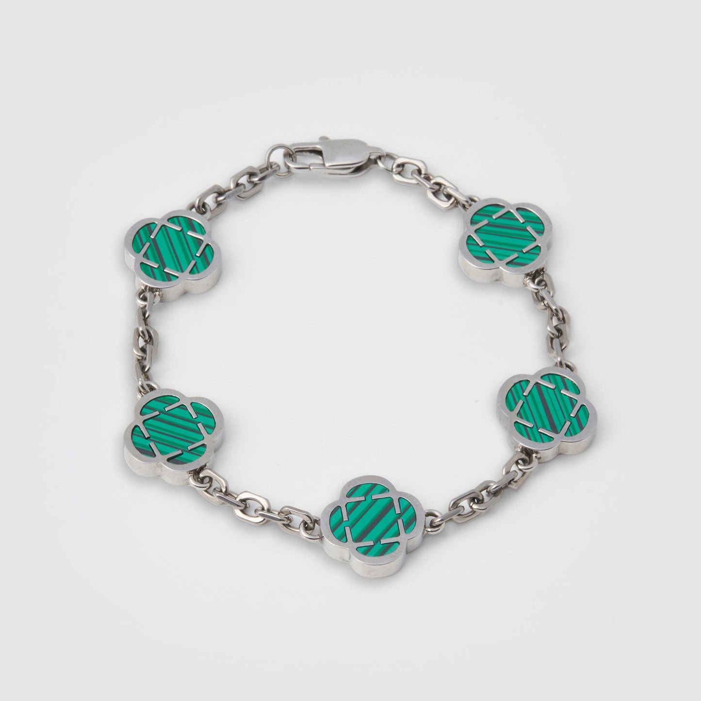 Bracciale in Pietra di Malachite a Trifoglio (Argento)