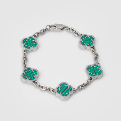 Bracciale in Pietra di Malachite a Trifoglio (Argento)