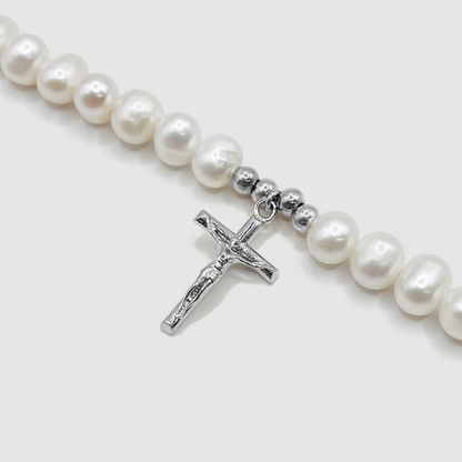 Collana con Crocifisso in Perle Vere (Argento)