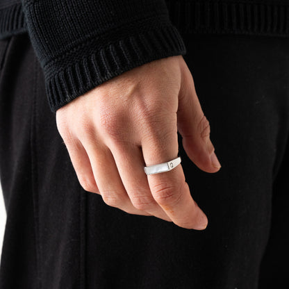 Anello Signet in Pietra Rettangolare Bianca (Argento)