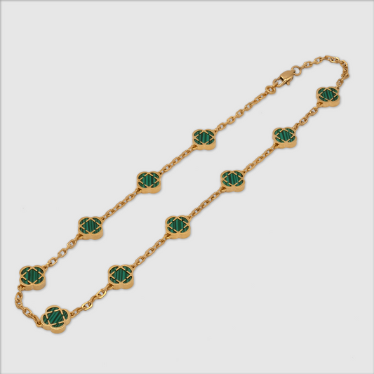Collana in Pietra di Malachite a Trifoglio (Oro)