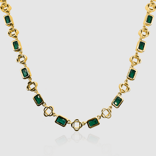 Collana con Trifoglio in Gemma Verde (Oro)