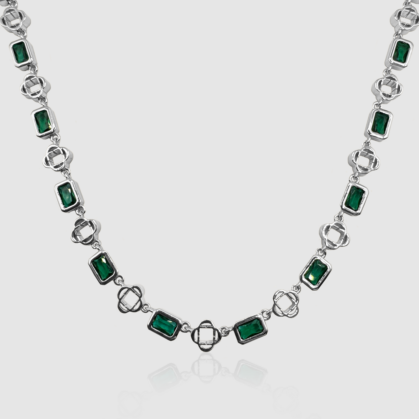 Collana a Trifoglio in Gemma Verde (Argento)