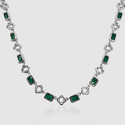 Collana a Trifoglio in Gemma Verde (Argento)