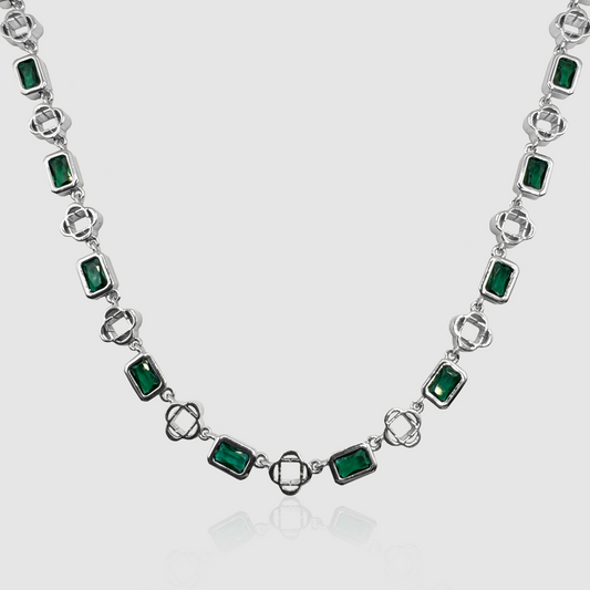 Collana a Trifoglio in Gemma Verde (Argento)