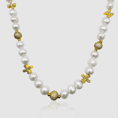 Collana di Perle Reali Iced Cross (Oro)