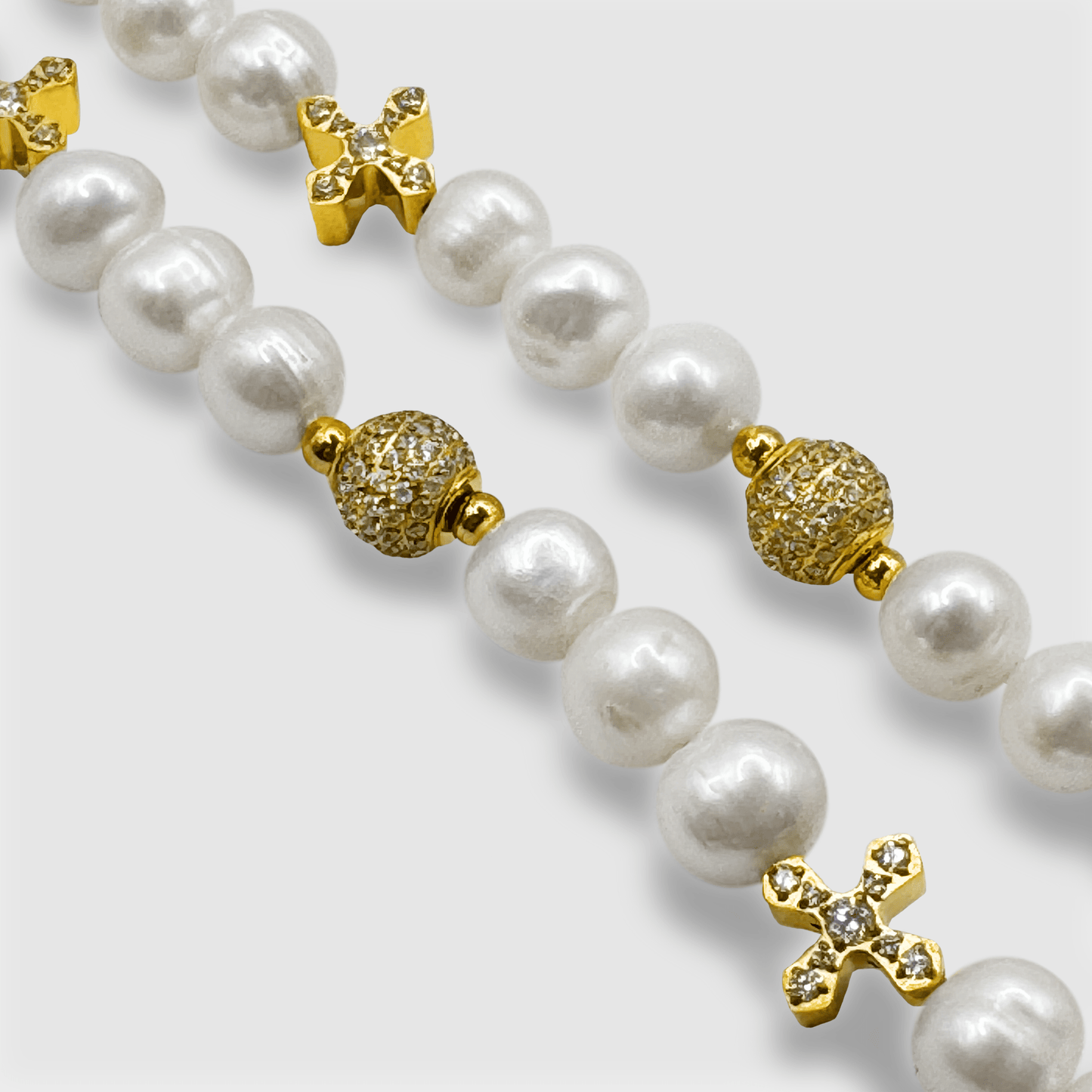 Collana di Perle Reali Iced Cross (Oro)