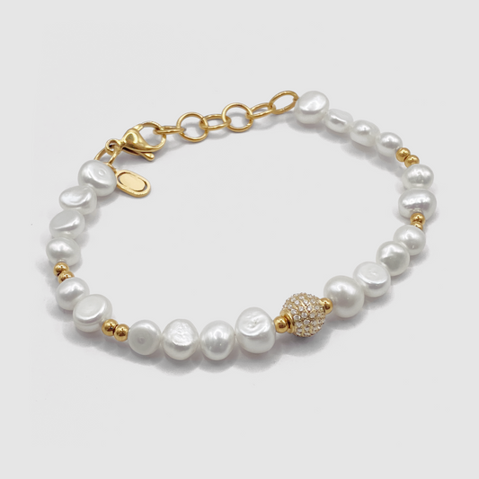 Bracciale in Perle Vere con Perline di Ghiaccio (Oro)