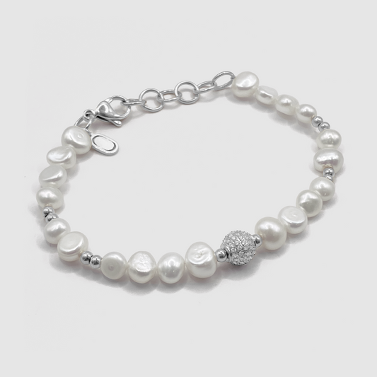 Bracciale di Perle Reali con Perline Ghiacciate (Argento)