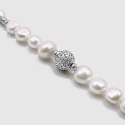 Bracciale in Perle Vere con Perline Ghiacciate (Argento)