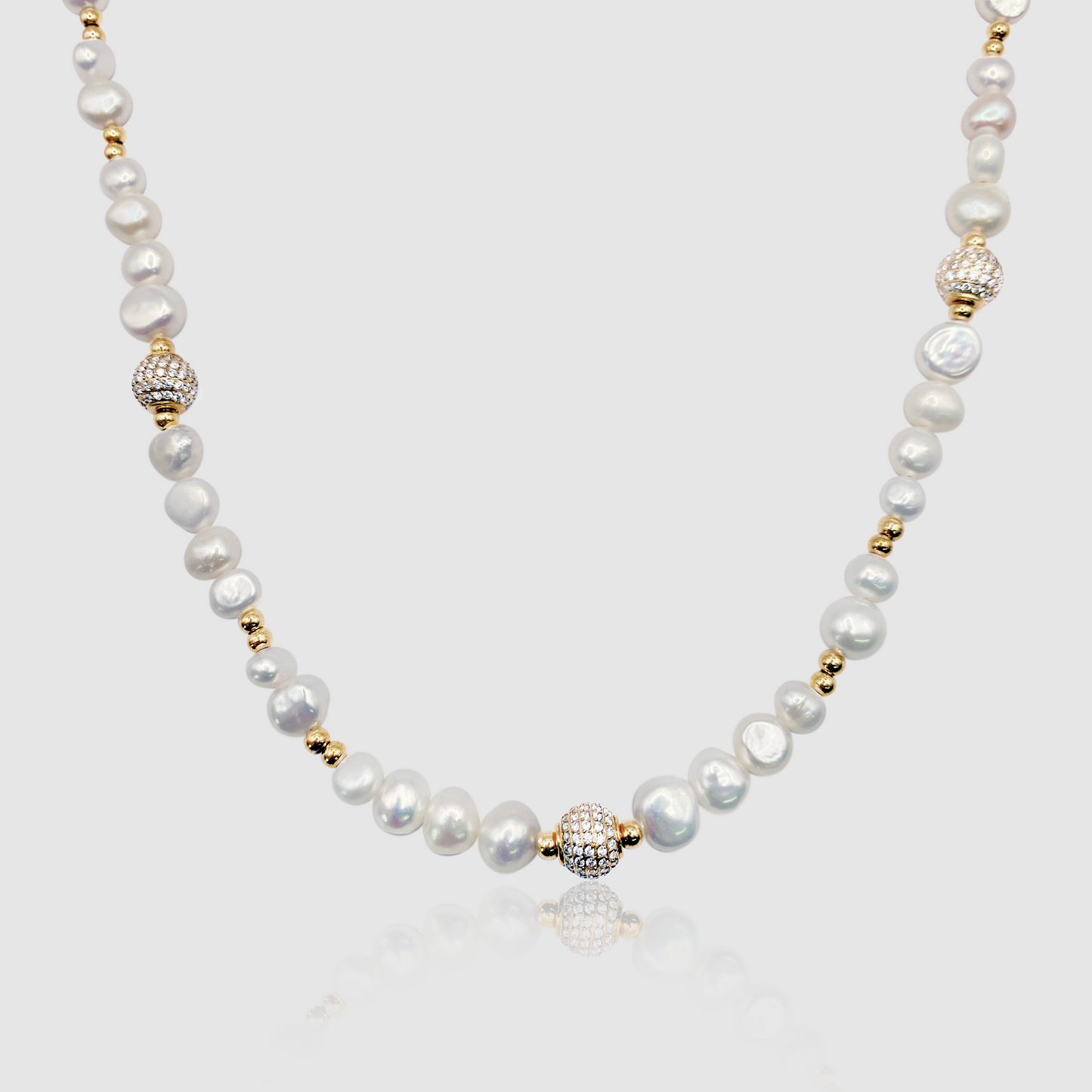 Collana di Perle Reali con Perline Ghiacciate (Oro)