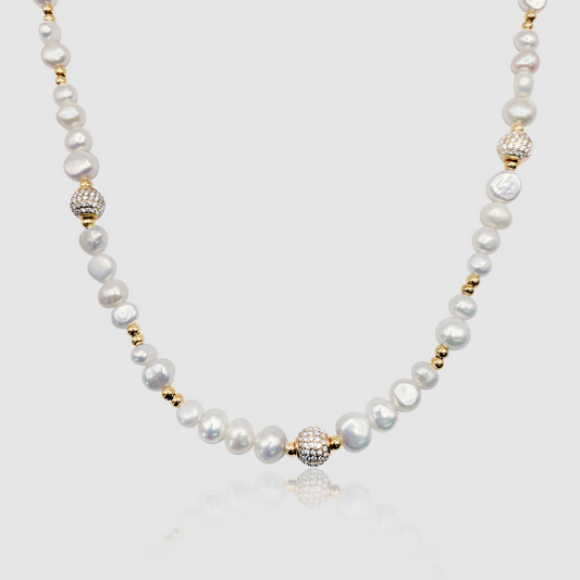 Collana di Perle Reali con Perline Ghiacciate (Oro)