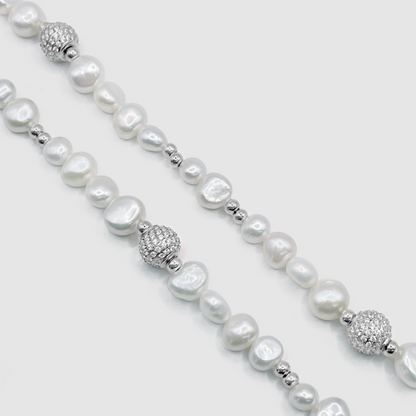 Collana di Perle Vere con Paillettes (Argento)