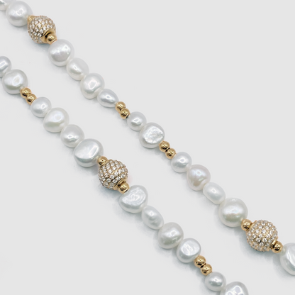 Collana di Perle Reali con Perline Ghiacciate (Oro)