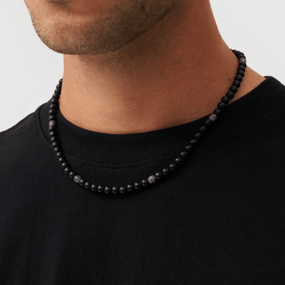 Collana di Perline in Onice Opaco (Argento)