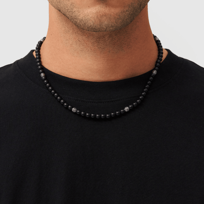 Collana di Perline in Onice Opaco (Argento)