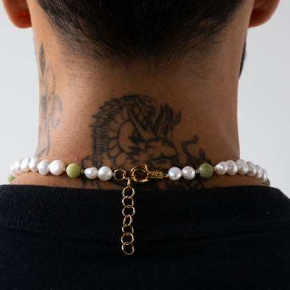Collana di Perle Reali Verde Foresta