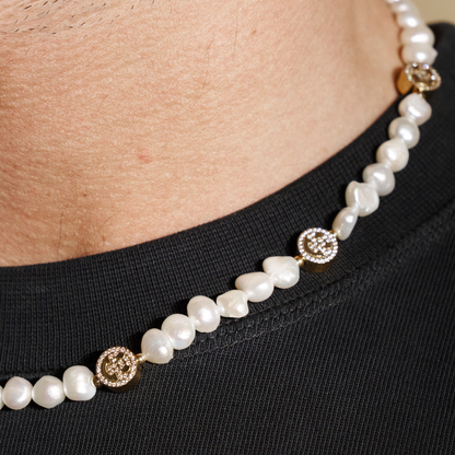 Collana Iced Smiley con Perle Vere (Oro)