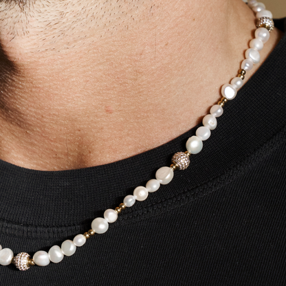 Collana di Perle Reali con Perline Ghiacciate (Oro)
