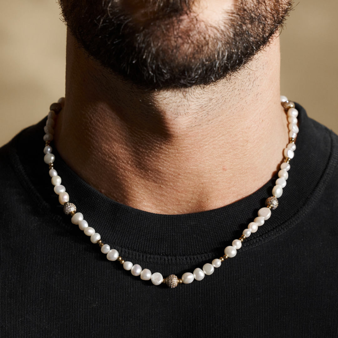 Collana di Perle Reali con Perline Ghiacciate (Oro)