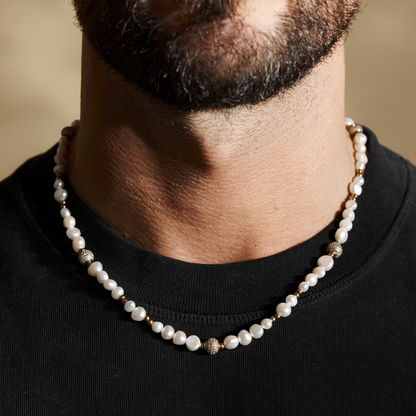 Collana di Perle Reali con Perline Ghiacciate (Oro)