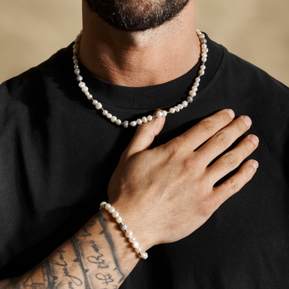 Bracciale in Perle Vere con Perline Ghiacciate (Argento)