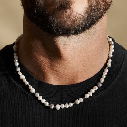 Collana di Perle Vere con Paillettes (Argento)