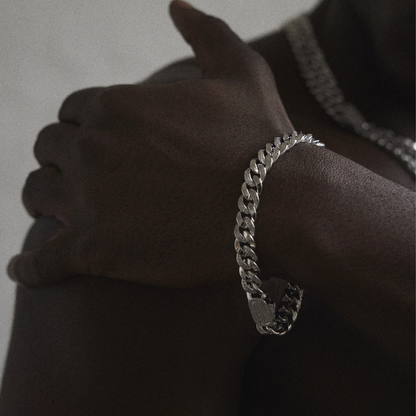 Bracciale Cubano Mezza Ghiacciato (Argento) 8mm
