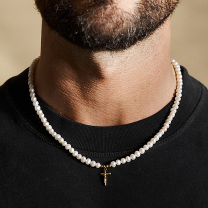 Collana con Crocifisso in Perle Vere (Oro)