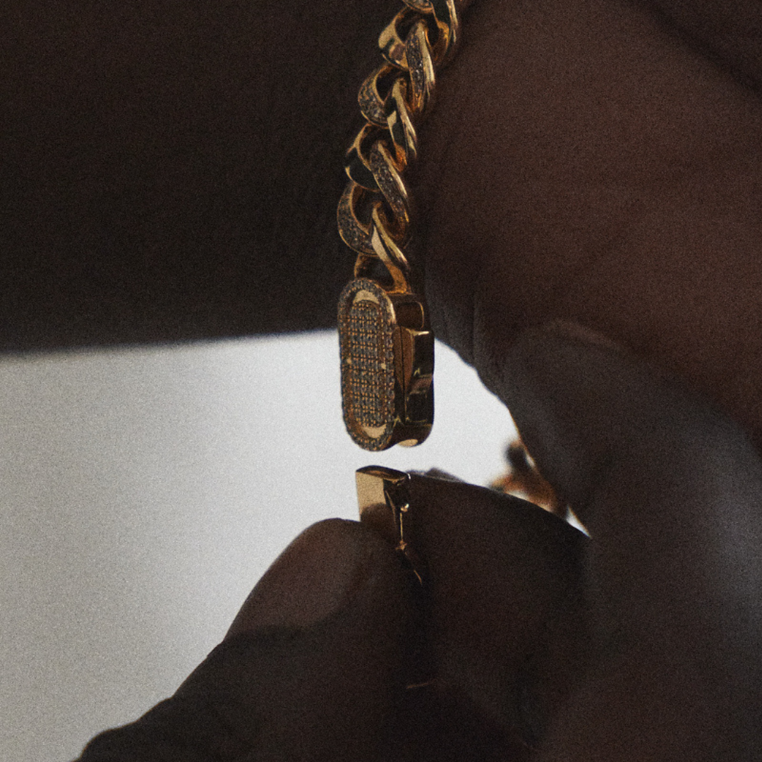 Bracciale Cubano Mezza Ghiacciato (Oro) 8mm
