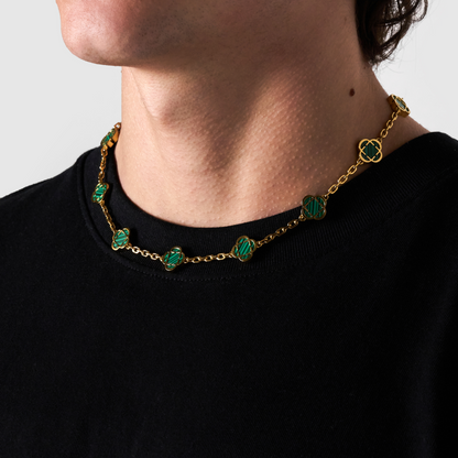 Collana in Pietra di Malachite a Trifoglio (Oro)
